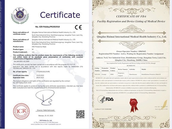 certification KN95 mask